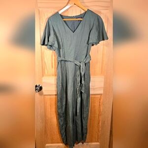 Tahari Arthur S. Levine Wide Leg Jumpsuit Belted Olive Green Womens 8 Resort